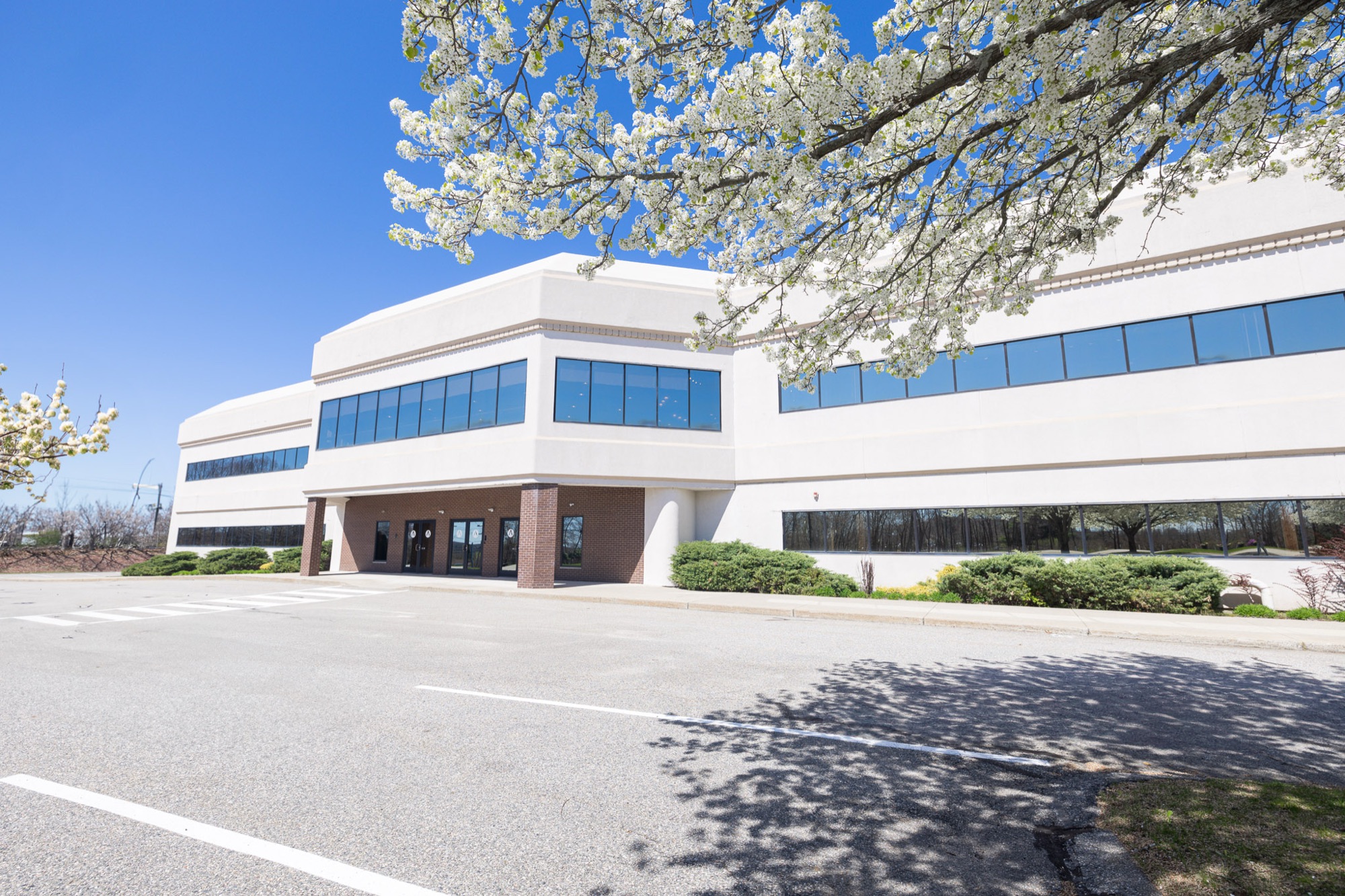 The campus building in spring